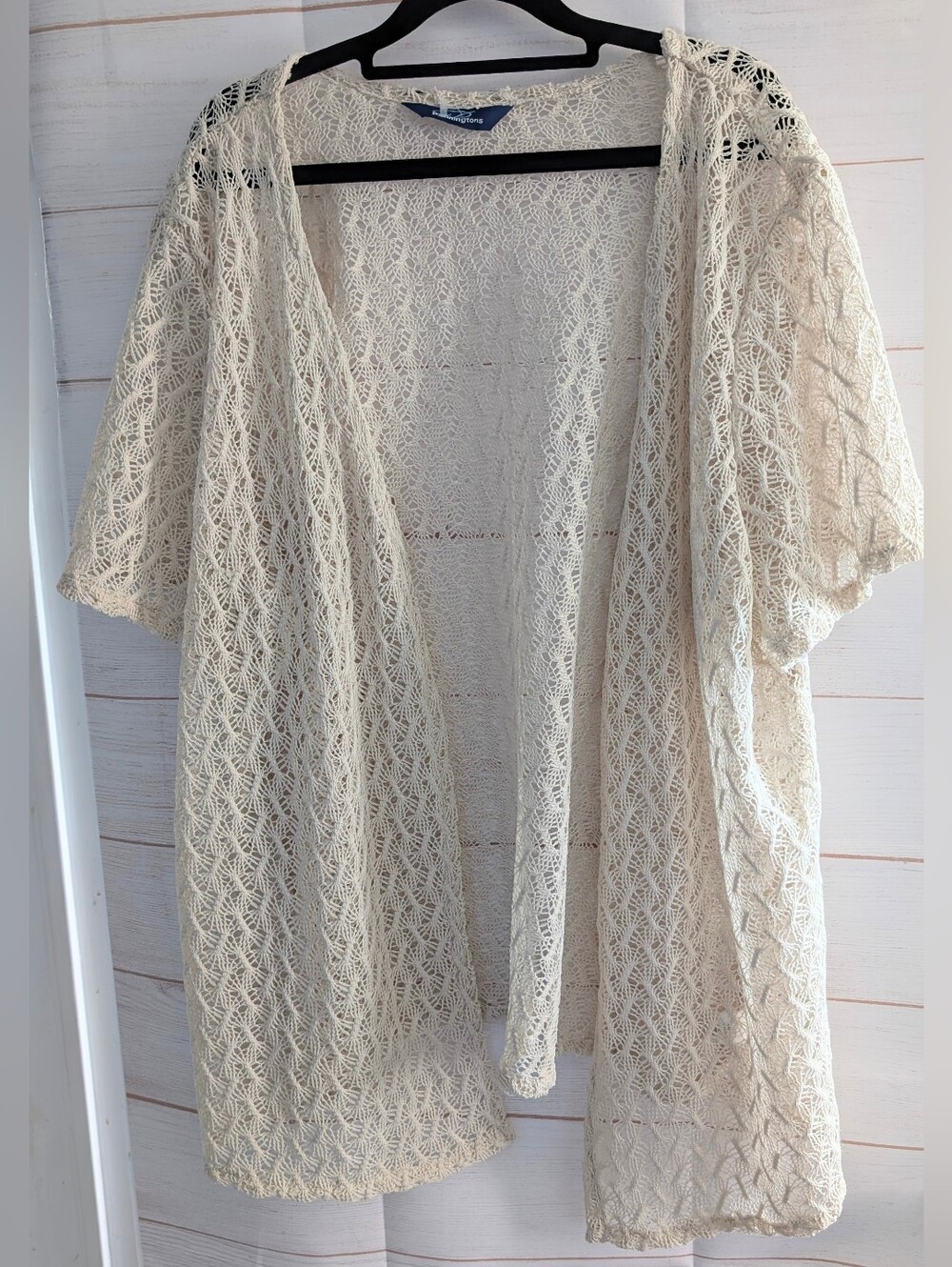 Penningtons Cream Crochet Open-Front Lace Kimono 👘 Bathing Suit Cover